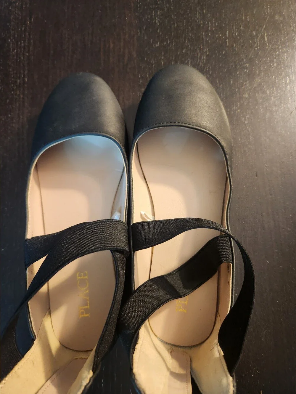 The Childrens Place Black Cross-Strap Ballet Flats with Elastic Ankle Strap